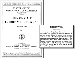 Cover and Note inset of March 1922 issue of the Survey of Current Business