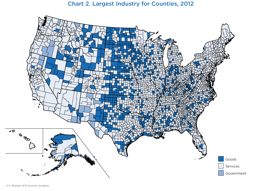 Chart 2. Largest Industry for Counties, 2012. Map Chart.