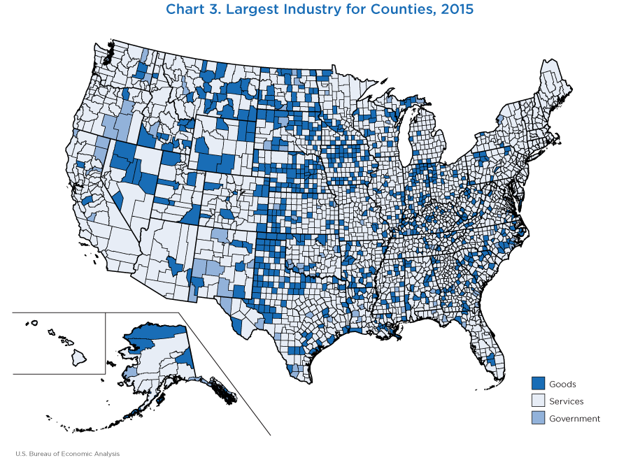 Chart 3. Largest Industry for Counties, 2015. Map Chart.