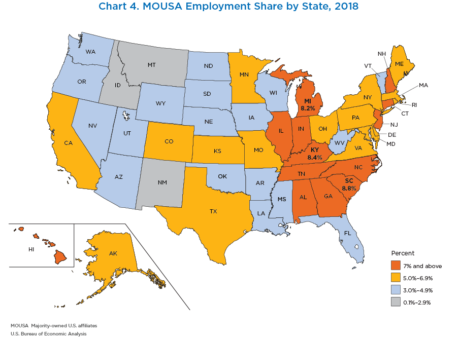 Chart 4. MOUSA Employment Share by State, 2018. Map Chart.