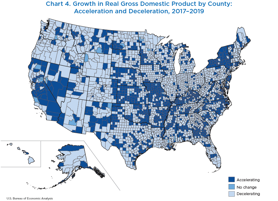 Chart 4. Growth in Real Gross Domestic Product by County: Acceleration and Deceleration, 2017–2019