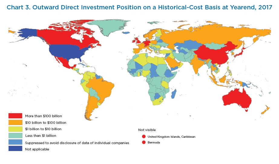 Chart 3. Outward Direct Investment Position on a Historical-Cost Basis at Yearend, 2017. Map.