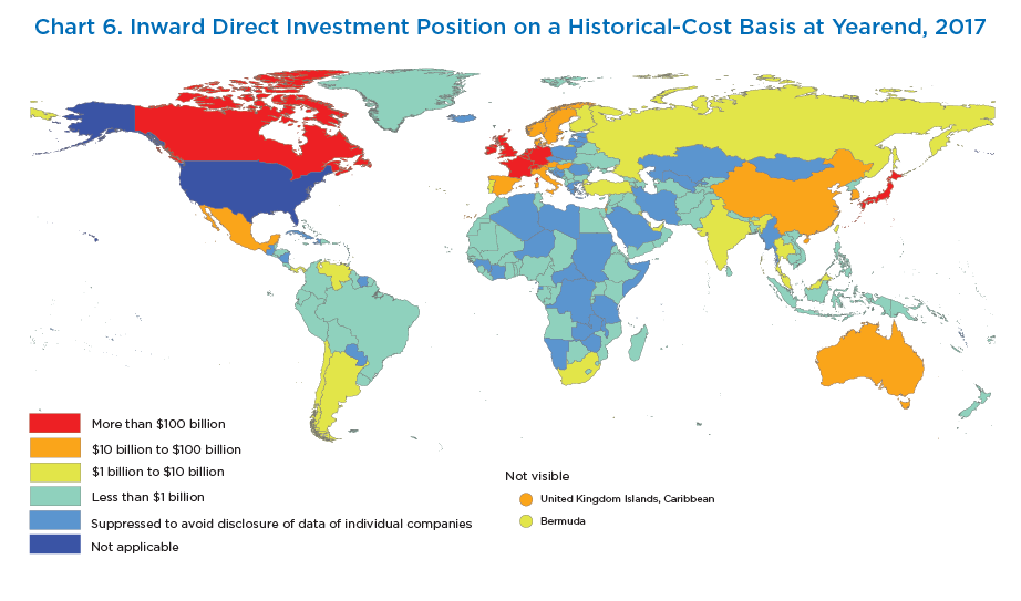 Chart 6. Inward Direct Investment Position on a Historical-Cost Basis at Yearend, 2017. Map.