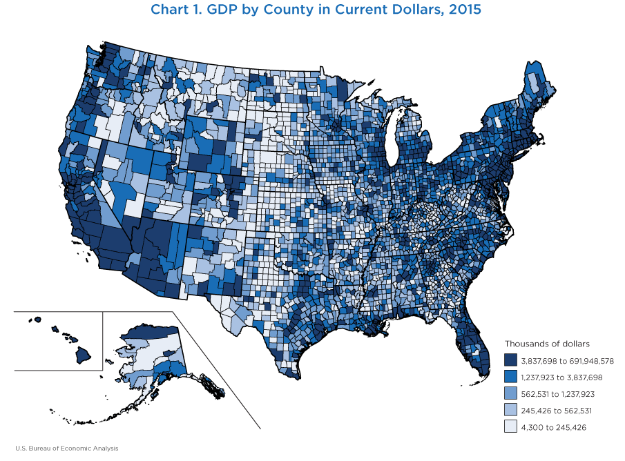 Chart 1. GDP by County in Current Dollars. Map Chart.