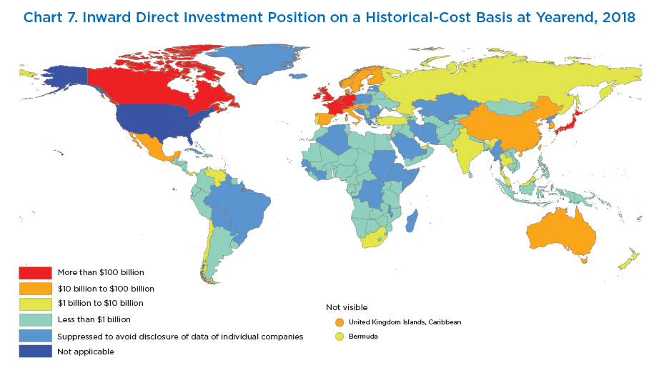 Chart 6. Inward Direct Investment Position on a Historical-Cost Basis at Yearend, 2018. Map.
