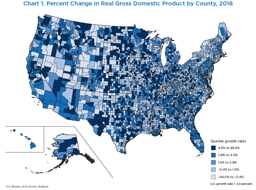 Chart 1. Percent Change in Real GDP by County, 2018