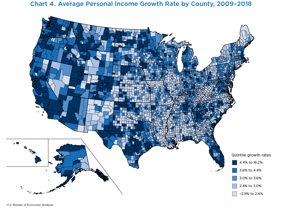 Chart 4. Average Personal Income Growth Rate by County, 2009–2018