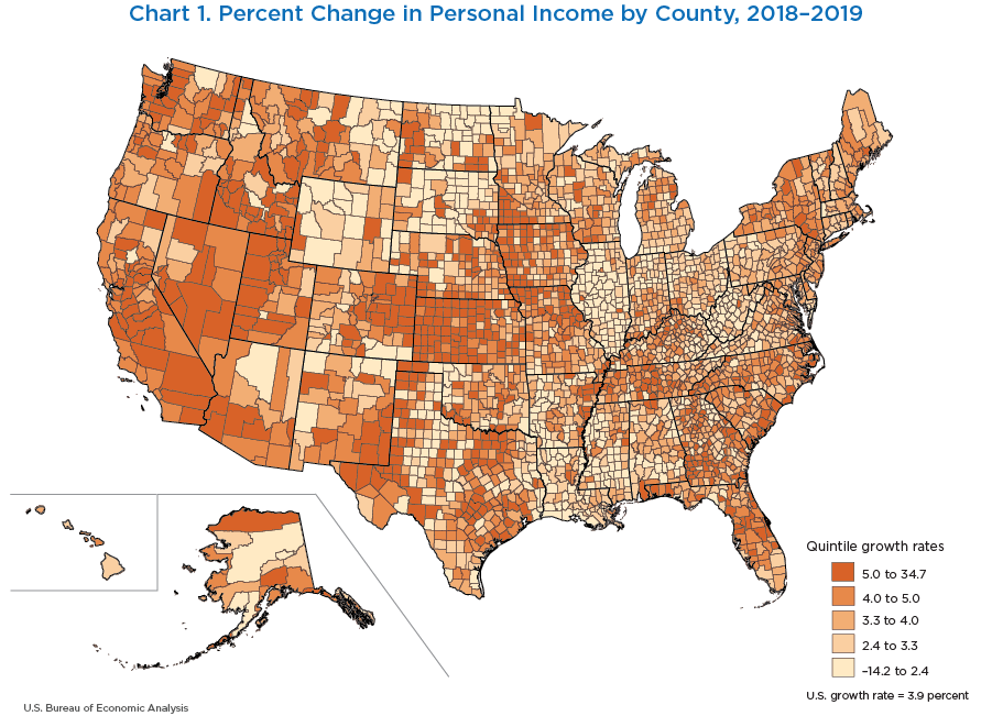 Chart 1. Percent Change in Real GDP by County, 2018