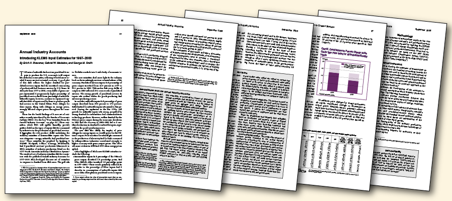 Image of pages from the article Annual Industry Accounts: Introducing KLEMS Input Estimates for 1997-2003.