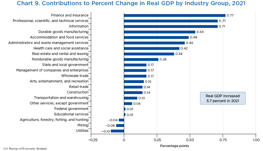 Chart 9. Contributions to Percent Change in Real GDP by Industry Group, 2021